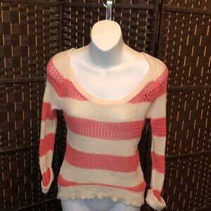 Roxy pink & cream scoop neck striped knit sweater small/petite